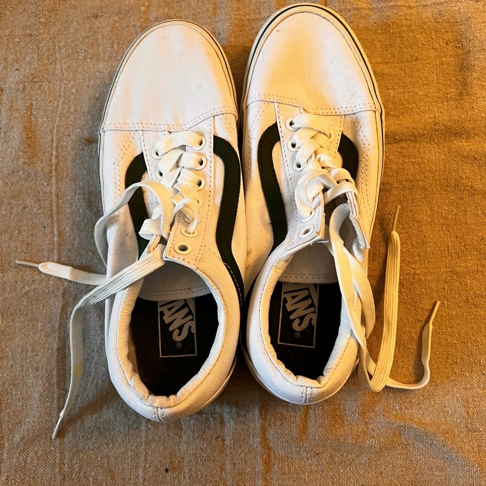 vans white and dark green platform sneakers
